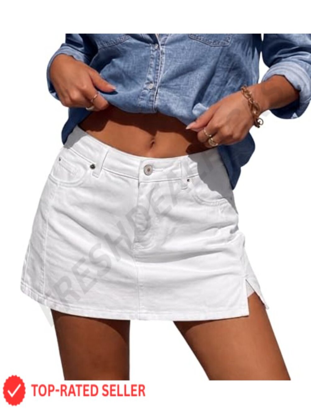 Women High Waisted Denim Skort Cotton Blend Stretchy Jean Skirt